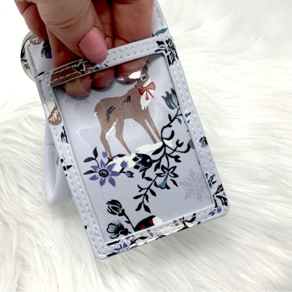 NWT $39 Vera Bradley Faux Leather Bracelet Keyring Card Case Merry Mischief Snow - Picture 4 of 7